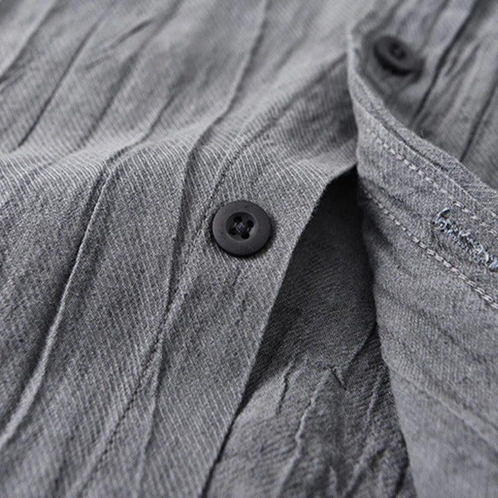 Camicia da uomo in lino ramiè con maniche lunghe, tasche, pieghe retrò, bottoni Buddha Stones - image 3