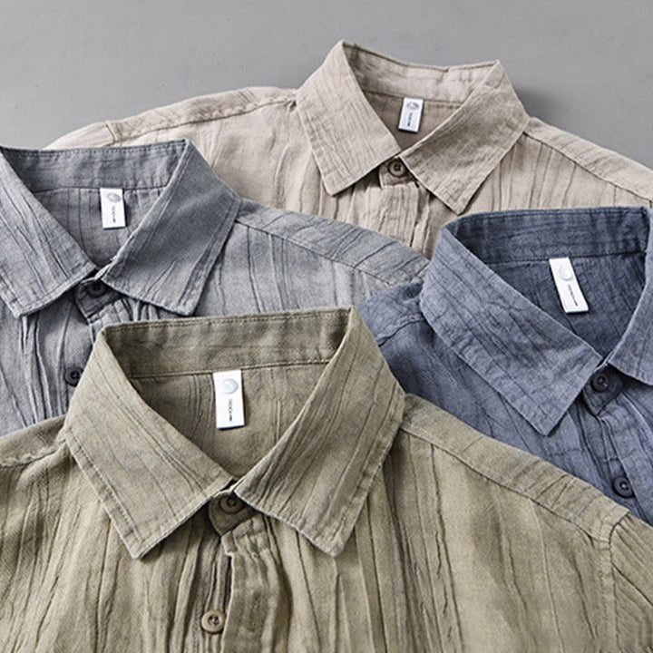 Camicia da uomo in lino ramiè con maniche lunghe, tasche, pieghe retrò, bottoni Buddha Stones - image 21