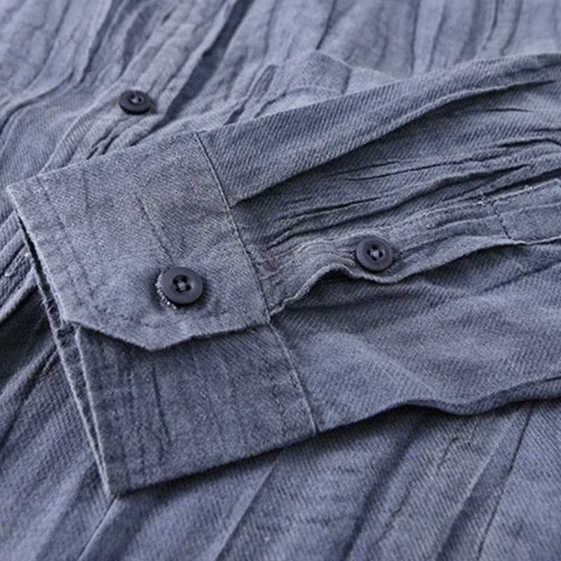 Camicia da uomo in lino ramiè con maniche lunghe, tasche, pieghe retrò, bottoni Buddha Stones - image 20