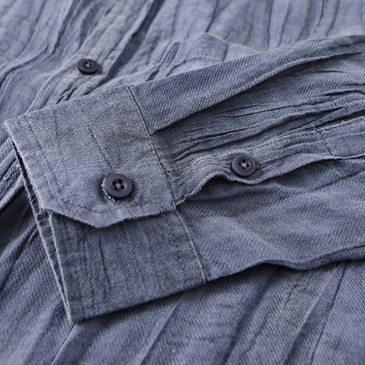 Camicia da uomo in lino ramiè con maniche lunghe, tasche, pieghe retrò, bottoni Buddha Stones - image 20