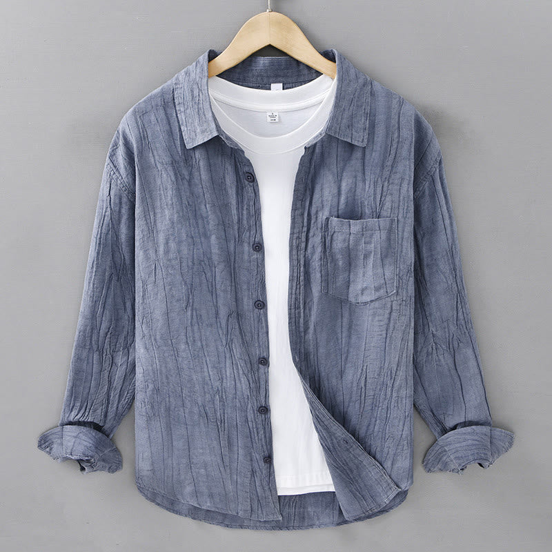 Camicia da uomo in lino ramiè con maniche lunghe, tasche, pieghe retrò, bottoni Buddha Stones - SteelBlue - US/UK/AU42, EU52 (3XL) - image 17