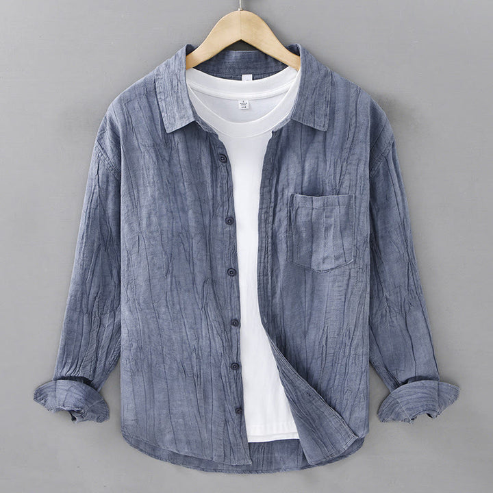 Camicia da uomo in lino ramiè con maniche lunghe, tasche, pieghe retrò, bottoni Buddha Stones - SteelBlue - US/UK/AU42, EU52 (3XL) - image 17