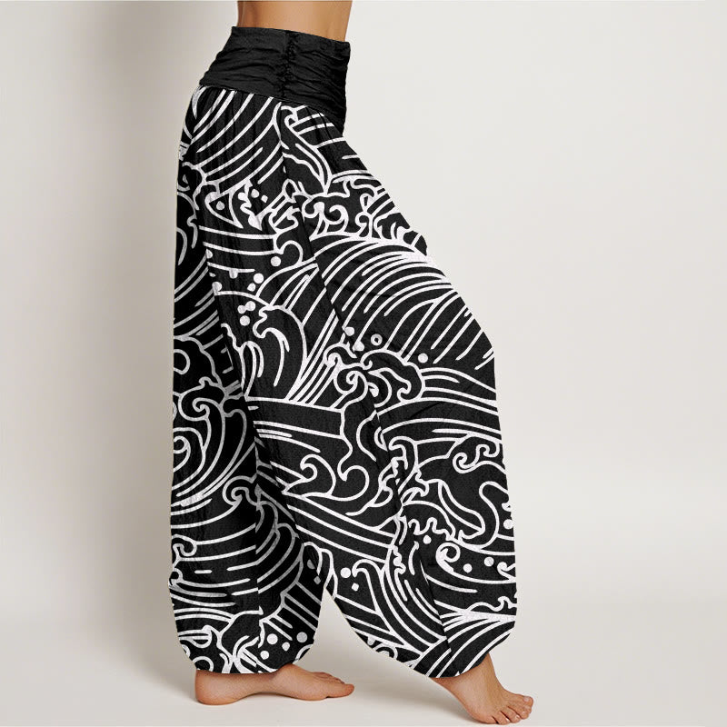 Pantaloni harem da donna con elastico in vita e motivo a onde ruvide Buddha Stones - image 3