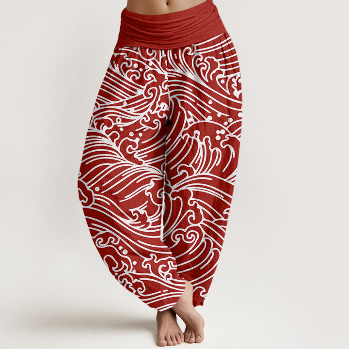 Pantaloni harem da donna con elastico in vita e motivo a onde ruvide Buddha Stones - Cremisi - US22, UK/AU26, EU54 (6XL) - image 5
