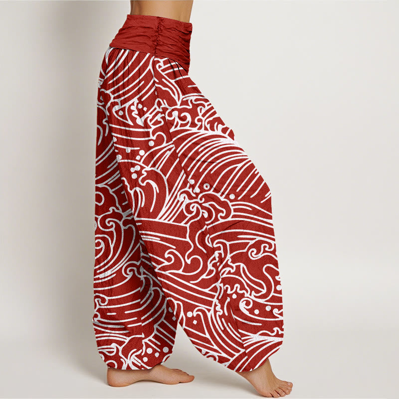 Pantaloni harem da donna con elastico in vita e motivo a onde ruvide Buddha Stones - image 7