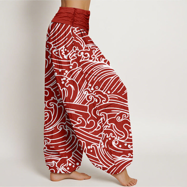 Pantaloni harem da donna con elastico in vita e motivo a onde ruvide Buddha Stones - image 7