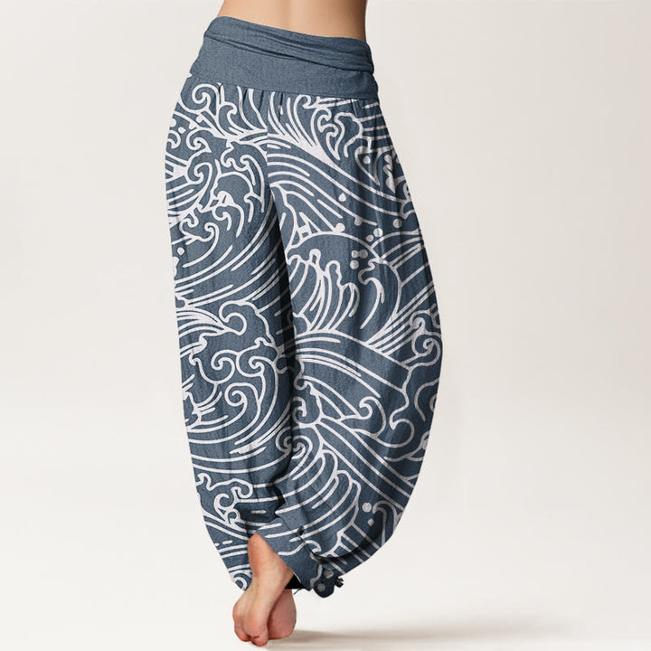 Pantaloni harem da donna con elastico in vita e motivo a onde ruvide Buddha Stones - image 9