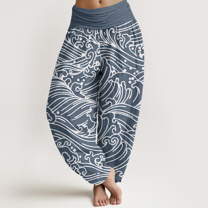 Pantaloni harem da donna con elastico in vita e motivo a onde ruvide Buddha Stones - BluAcciaioChiaro - US22, UK/AU26, EU54 (6XL) - image 8