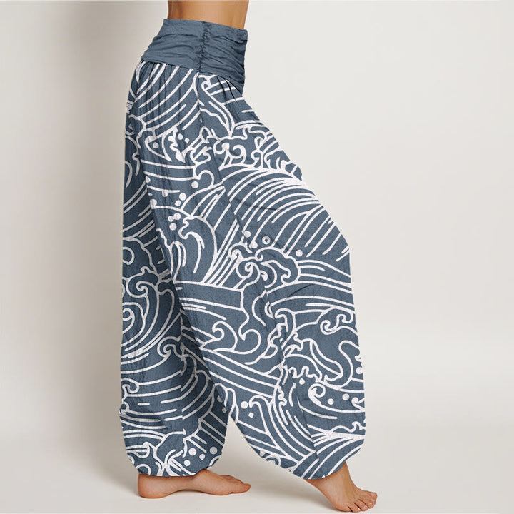 Pantaloni harem da donna con elastico in vita e motivo a onde ruvide Buddha Stones - image 10