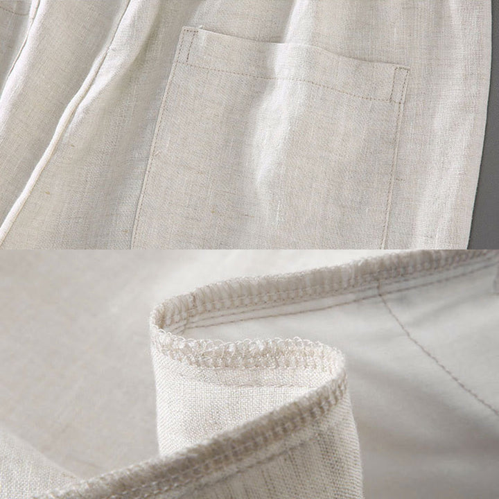 Pantaloncini da uomo in lino con tasche, modello Buddha Stones , tinta unita, con coulisse e bottoni - image 8