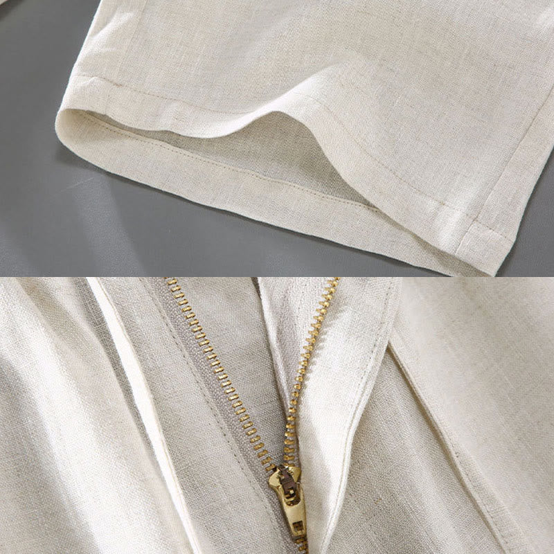 Pantaloncini da uomo in lino con tasche, modello Buddha Stones , tinta unita, con coulisse e bottoni - image 10