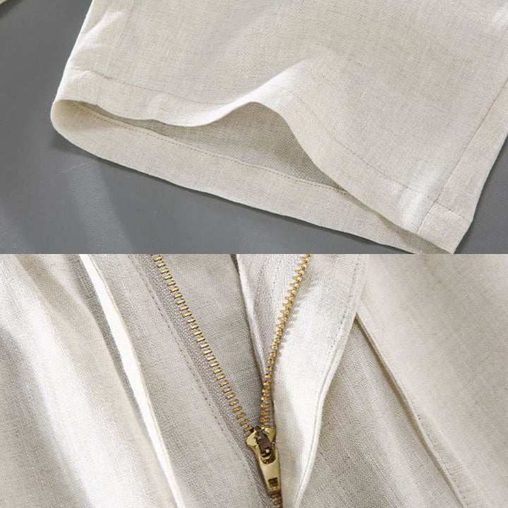 Pantaloncini da uomo in lino con tasche, modello Buddha Stones , tinta unita, con coulisse e bottoni - image 10