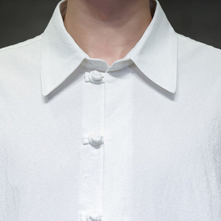 Camicia da uomo in cotone e lino con mezza manica e taschino, modello Buddha Stones Commute, semplice, con bottoni a metà lunghezza - image 7