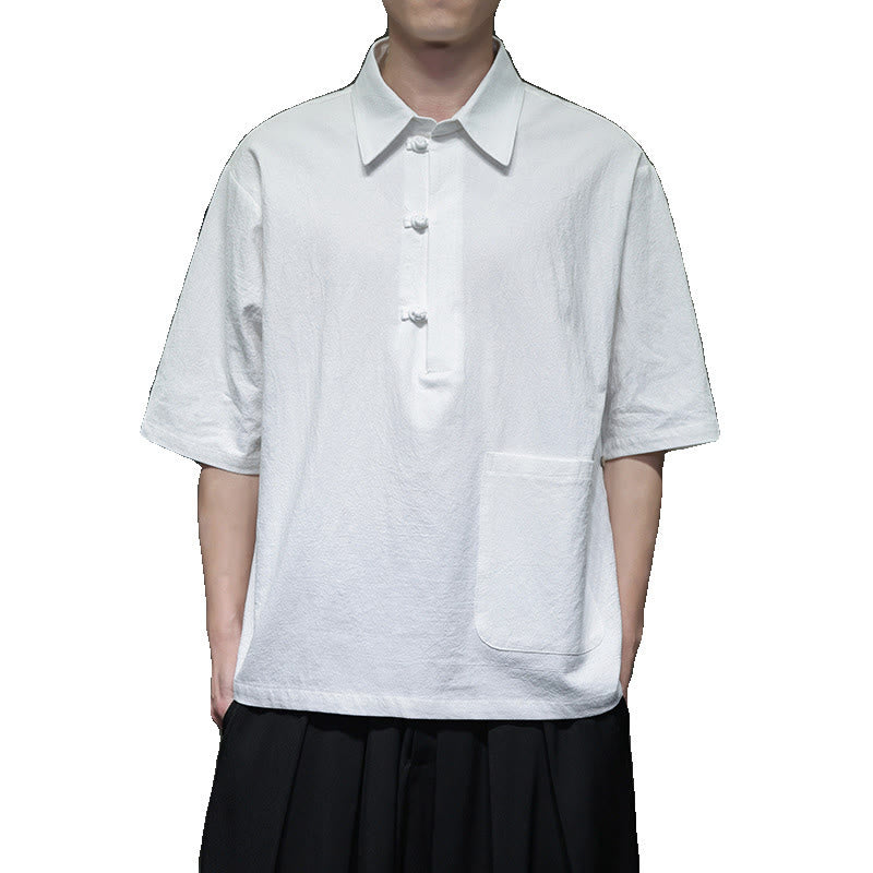 Camicia da uomo in cotone e lino con mezza manica e taschino, modello Buddha Stones Commute, semplice, con bottoni a metà lunghezza - image 11