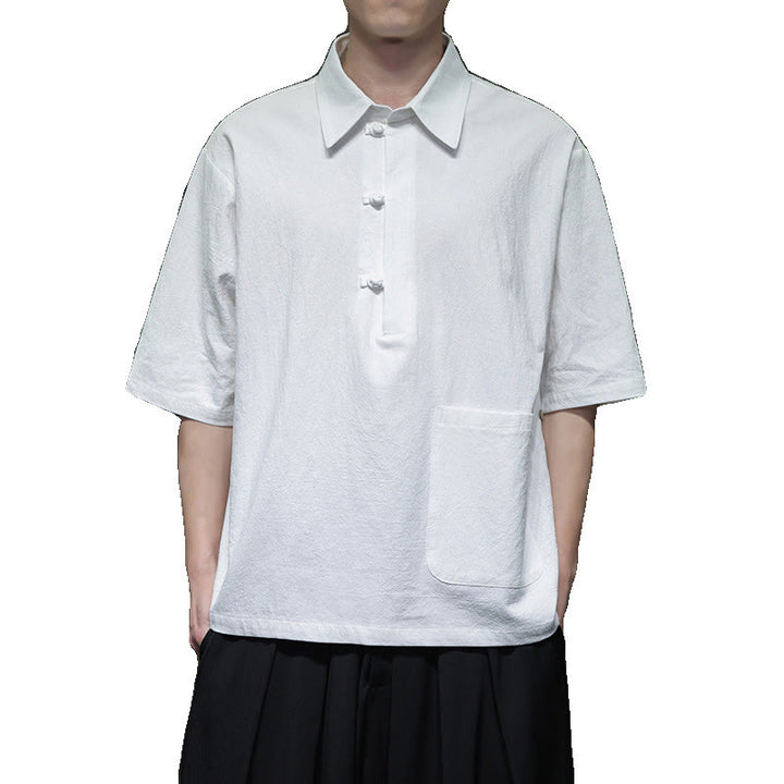 Camicia da uomo in cotone e lino con mezza manica e taschino, modello Buddha Stones Commute, semplice, con bottoni a metà lunghezza - image 11
