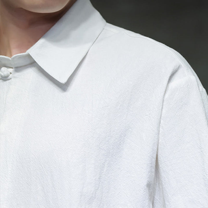 Camicia da uomo in cotone e lino con mezza manica e taschino, modello Buddha Stones Commute, semplice, con bottoni a metà lunghezza - image 8