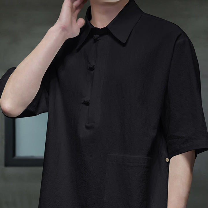 Camicia da uomo in cotone e lino con mezza manica e taschino, modello Buddha Stones Commute, semplice, con bottoni a metà lunghezza - image 15