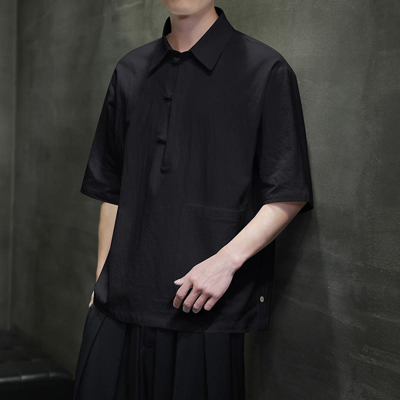 Camicia da uomo in cotone e lino con mezza manica e taschino, modello Buddha Stones Commute, semplice, con bottoni a metà lunghezza - image 13