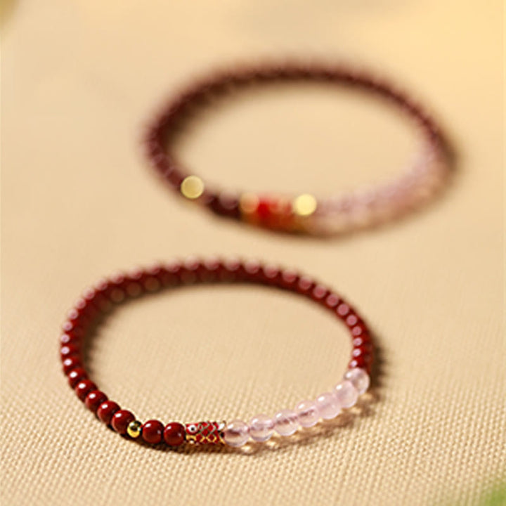 Braccialetto di benedizione con pesce koi portafortuna, cinabro naturale, cristallo rosa Buddha Stones , quarzo fragola - image 15