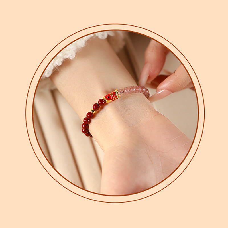 Braccialetto di benedizione con pesce koi portafortuna, cinabro naturale, cristallo rosa Buddha Stones , quarzo fragola - image 6