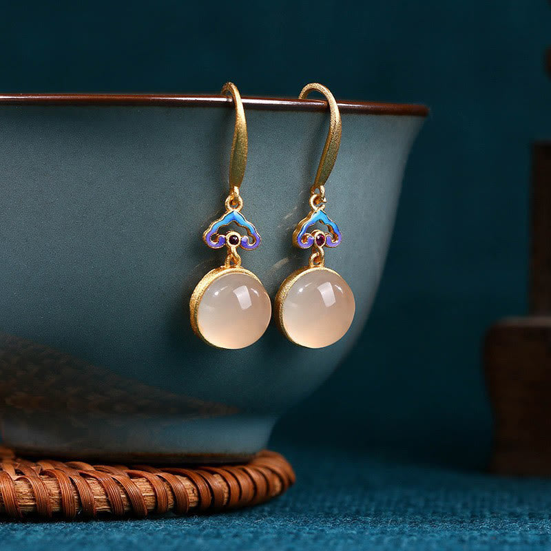 Orecchini Armonia placcati oro con Buddha Stones in argento sterling 925 e calcedonio naturale - Calcedonio (perni in argento Sterling 925) - image 1