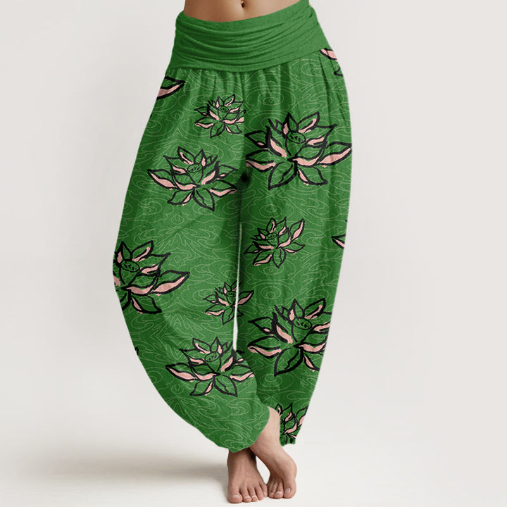 Pantaloni harem da donna con elastico in vita e motivo a linee di loto, stile casual, motivo Buddha Stones - Verde foresta - US22, UK/AU26, EU54 (6XL) - image 5