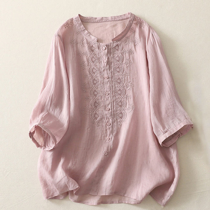 Camicia da donna in lino e cotone con ricamo simmetrico Buddha Stones - Rosa - US8-10, UK/AU12-14, EU40-42 (2XL) - image 7