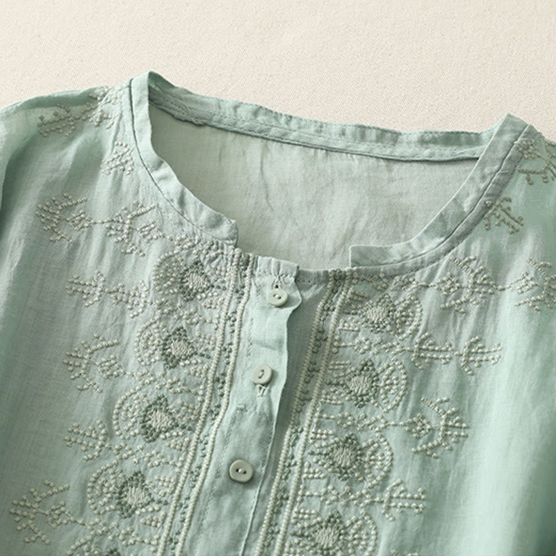 Camicia da donna in lino e cotone con ricamo simmetrico Buddha Stones - image 15