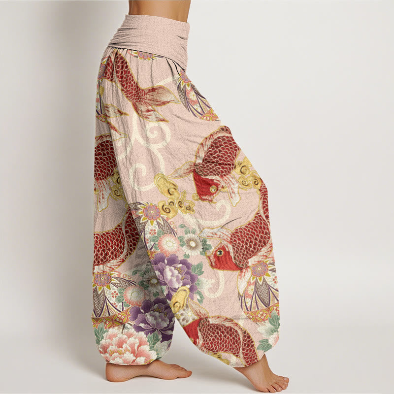 Pantaloni harem da donna con elastico in vita e motivo floreale casual Buddha Stones Koi - image 2