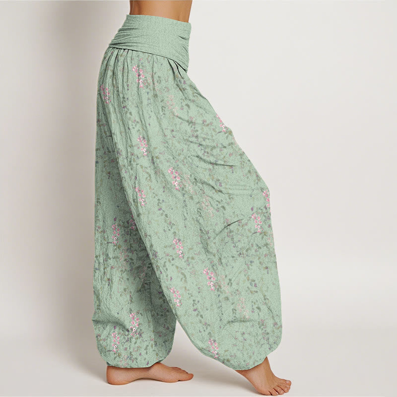 Pantaloni harem da donna con elastico in vita e motivo a piccoli fiori, stile casual, motivo Buddha Stones - image 2