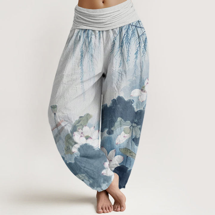 Pantaloni harem da donna con elastico in vita e motivo a fiori di loto, stile casual, motivo Buddha Stones - Cielo blu - US22, UK/AU26, EU54 (6XL) - image 8