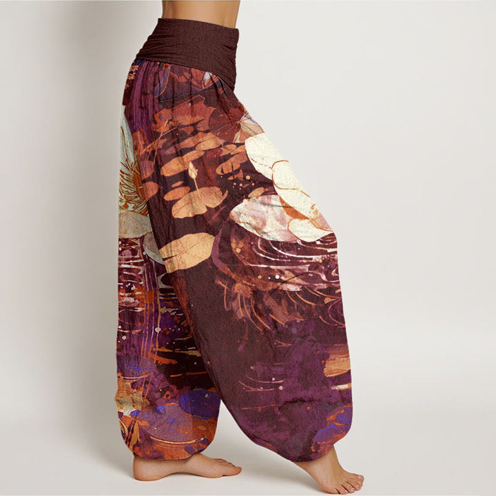 Pantaloni harem da donna con elastico in vita e motivo a fiori di loto, casual e affascinanti, Buddha Stones - image 6