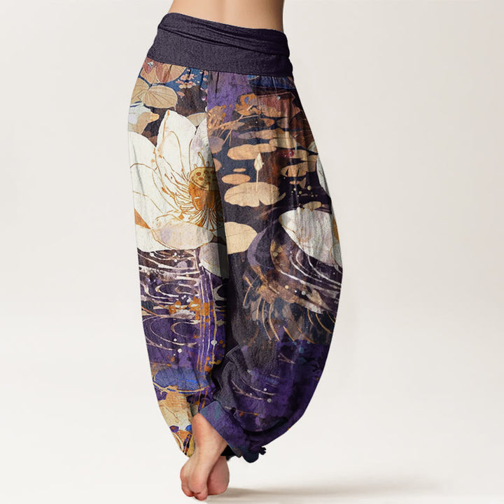 Pantaloni harem da donna con elastico in vita e motivo a fiori di loto, casual e affascinanti, Buddha Stones - image 10
