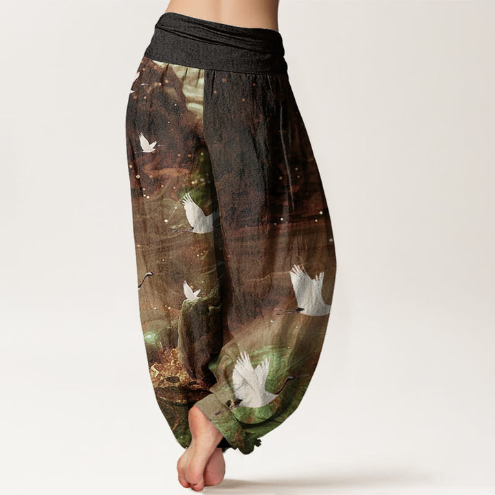 Pantaloni harem da donna con elastico in vita e motivo a gru volante, stile casual, motivo Buddha Stones - image 7