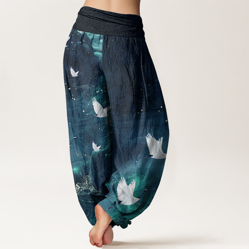 Pantaloni harem da donna con elastico in vita e motivo a gru volante, stile casual, motivo Buddha Stones - image 10