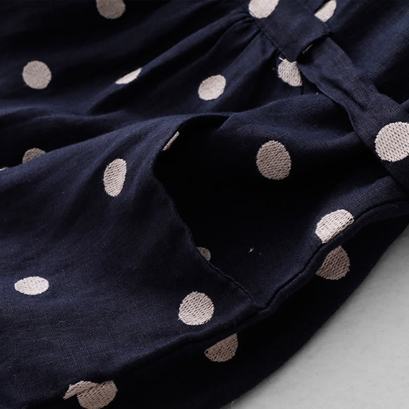 Abito midi da donna in cotone e lino con tasche, scollo a V Buddha Stones