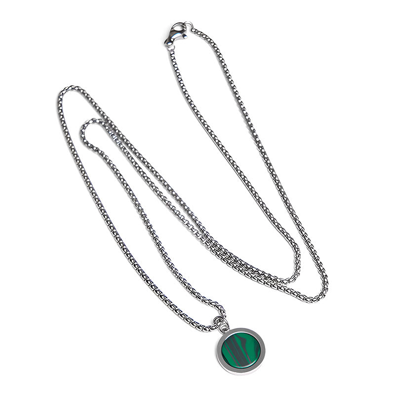 Collana con ciondolo di purificazione in pietra naturale Buddha Stones, occhio di tigre, lazurite, malachite e acciaio al titanio.