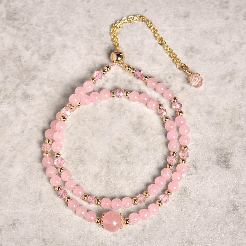 Bracciale a doppio strato con perline di cristallo rosa citrino naturale Buddha Stones