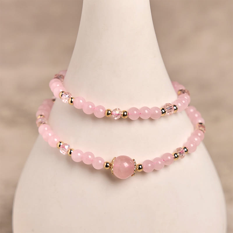 Bracciale a doppio strato con perline di cristallo rosa citrino naturale Buddha Stones