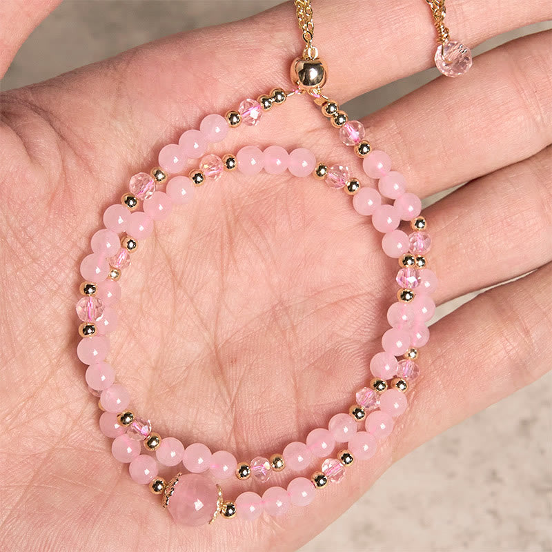 Bracciale a doppio strato con perline di cristallo rosa citrino naturale Buddha Stones