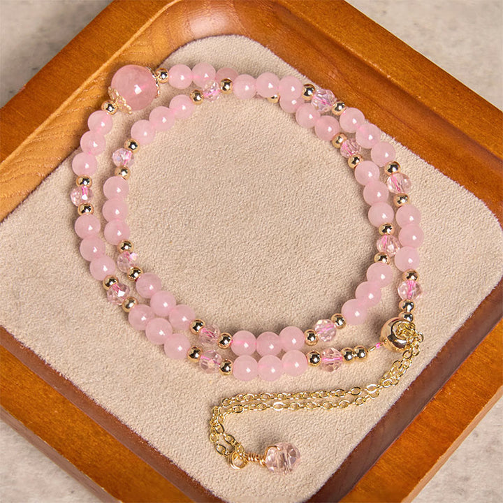 Bracciale a doppio strato con perline di cristallo rosa citrino naturale Buddha Stones