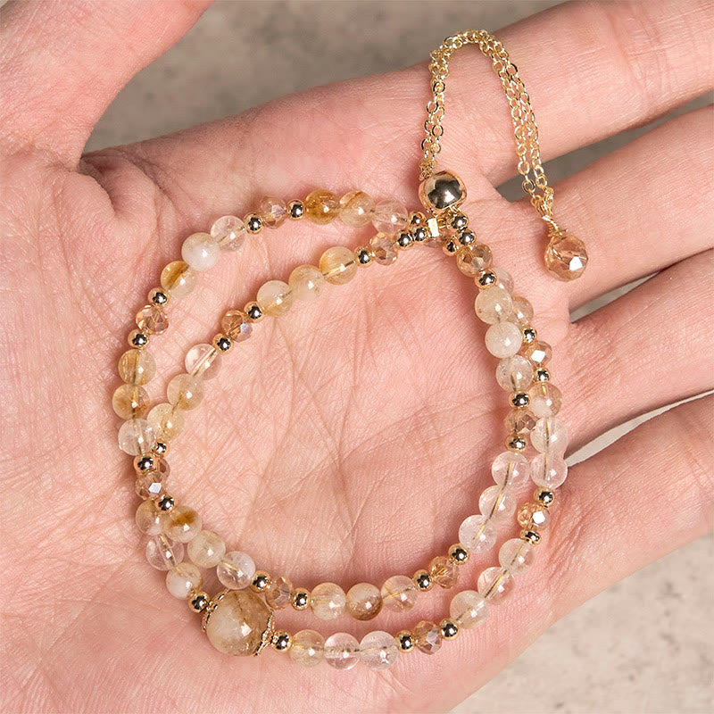 Bracciale a doppio strato con perline di cristallo rosa citrino naturale Buddha Stones