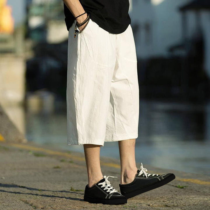 Pantaloni da uomo in lino e cotone con tasche, lunghezza 7-8, modello Buddha Stones, modello estivo con pieghe semplici e coulisse - image 29