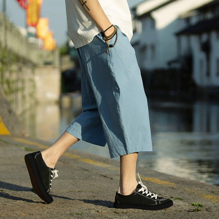 Pantaloni da uomo in lino e cotone con tasche, lunghezza 7-8, modello Buddha Stones, modello estivo con pieghe semplici e coulisse - image 32