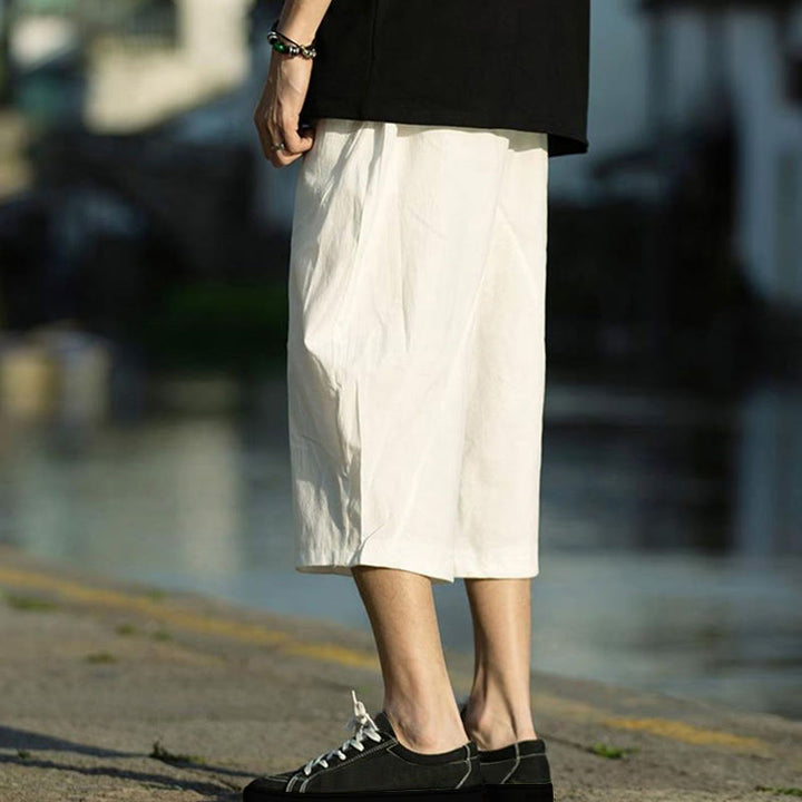 Pantaloni da uomo in lino e cotone con tasche, lunghezza 7-8, modello Buddha Stones, modello estivo con pieghe semplici e coulisse - image 27