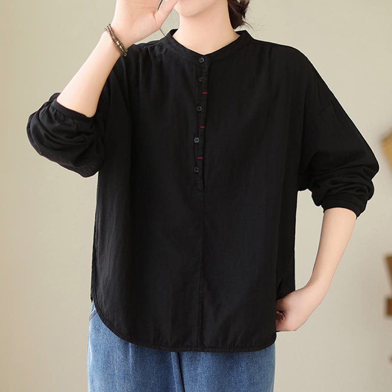 Camicia da donna in cotone e lino a maniche lunghe, modello Buddha Stones Commute Spring, semplice, con bottoni a metà lunghezza - image 3