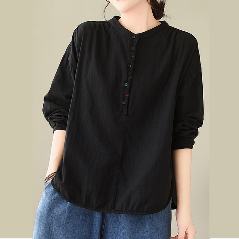 Camicia da donna in cotone e lino a maniche lunghe, modello Buddha Stones Commute Spring, semplice, con bottoni a metà lunghezza - image 2