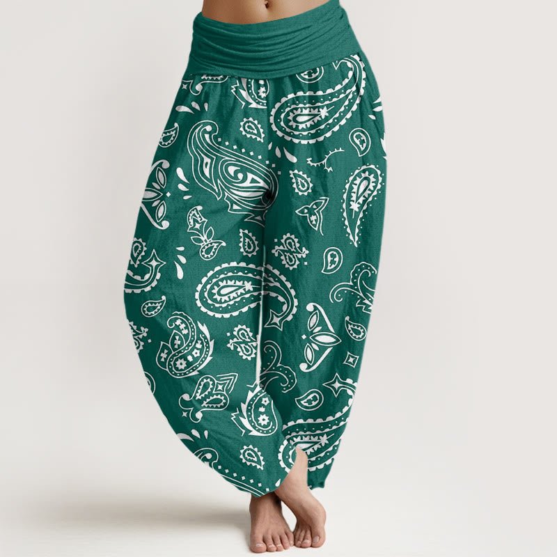 Pantaloni harem da donna con elastico in vita e motivo paisley casual classico Buddha Stones - Verde acqua - US22, UK/AU26, EU54 (6XL) - image 1