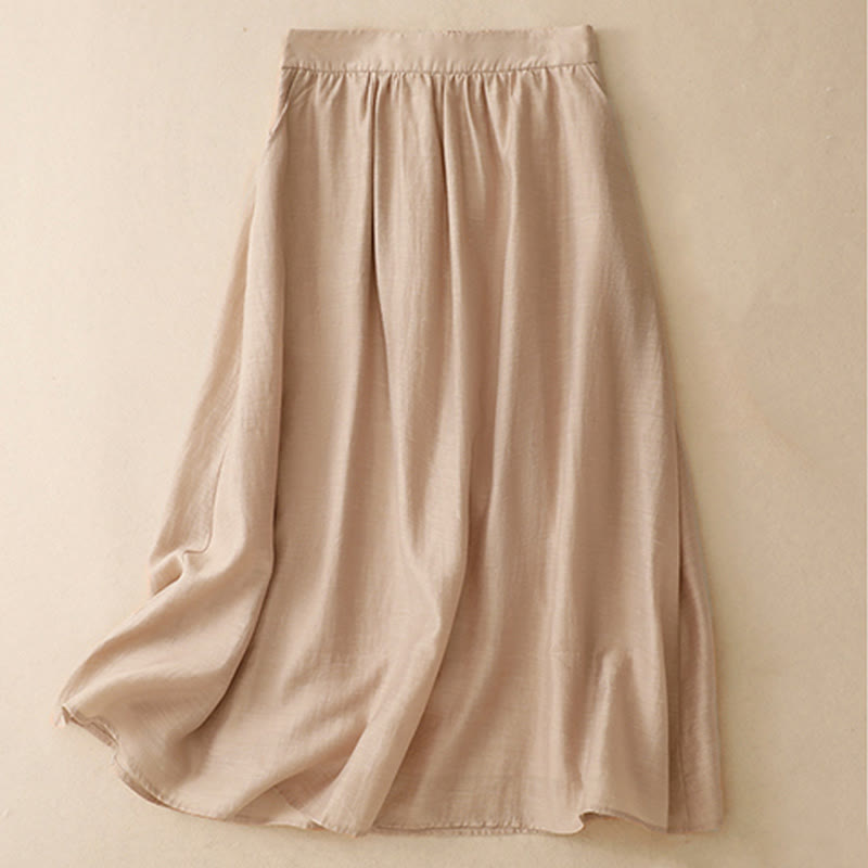 Set da donna in cotone e lino con tasche, 2 pezzi, camicia a maniche corte, gonna lunga 7-8 , Buddha Stones - image 21