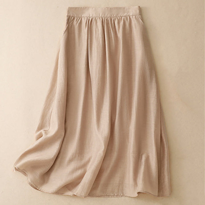 Set da donna in cotone e lino con tasche, 2 pezzi, camicia a maniche corte, gonna lunga 7-8 , Buddha Stones - image 21